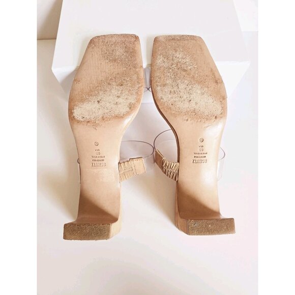 Schutz Taina Honey Beige Clear Backless Open Square Toe Heels Sandals 9 - Picture 5 of 13